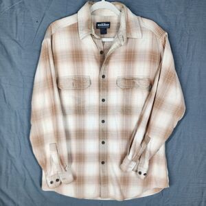 Woolrich Flannel Shirt Mens L Tan Brown Checked Please Read